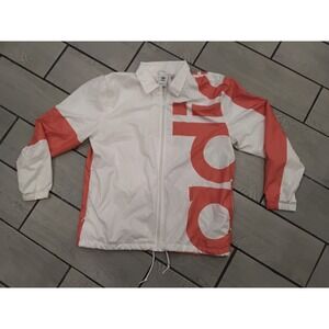 Adidas Originals Mens Large White Coral Pink Graphic Full Zip Windbreaker Jacket
